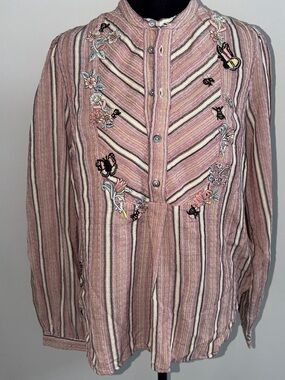 Zadig & Voltaire Teda Raye Brod Pink Striped Embroidered Blouse